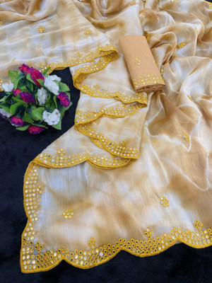 Manish Creation Self Design Bollywood Jimmy choo Saree(Yellow)