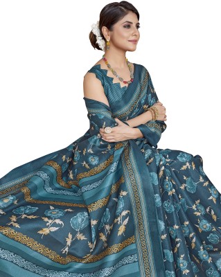 Priyashi Printed Kalamkari Art Silk Saree(Blue)