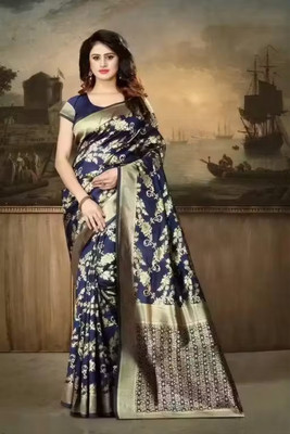 KAKADIYA Woven Kanjivaram Pure Silk Saree(Dark Blue)