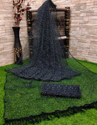 GZS Solid/Plain Banarasi Net Saree(Black)