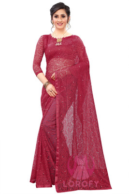 LOROFY Self Design Bollywood Net Saree(Multicolor)