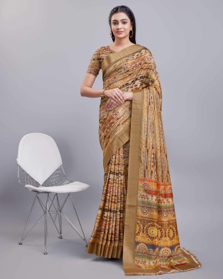 Aadvika Floral Print Bollywood Cotton Linen Saree(Multicolor)