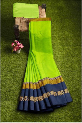 MORTAL TEXTILE R Animal Print Assam Silk Cotton Silk Saree(Mustard)
