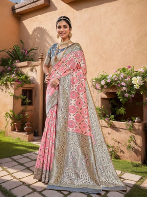 ANOUK Woven Chanderi Linen Saree(Pink)