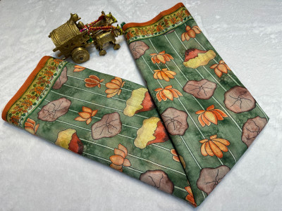 kaizen texo fab Digital Print Bollywood Linen Saree(Green)