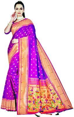 Spewim Woven Paithani Art Silk Saree(Purple)