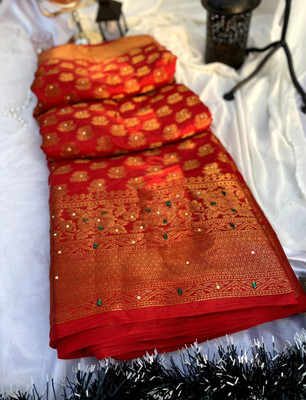Banaras silk palace Woven Banarasi Silk Blend Saree(Red)