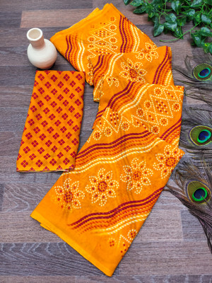 kashvi sarees Printed Bandhani Georgette Saree(Yellow)