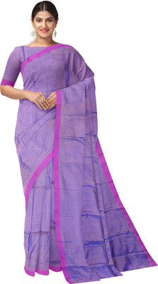 HARE KRISHNA ENTERPRISE Solid/Plain Handloom Cotton Silk Saree(Purple)