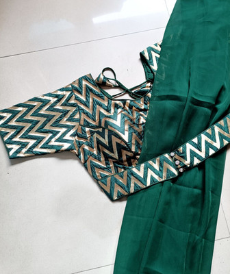 DRIZOMIZ Solid/Plain Bollywood Georgette Saree(Green)