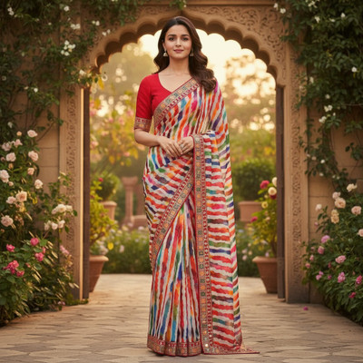 Vasulaxmi Creation Striped Bollywood Georgette Saree(Multicolor)