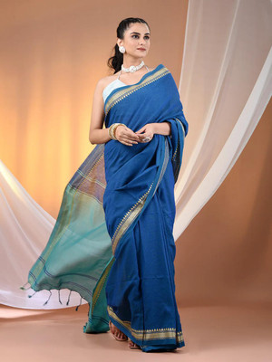Maa laxmi saree center Woven Tant Pure Cotton Saree(Light Blue)