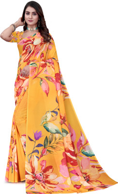 Pemal Designer Digital Print Bollywood Georgette Saree(Yellow)