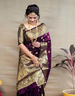 WOMENELEGENCE Woven Kanjivaram Pure Silk Saree(Magenta)