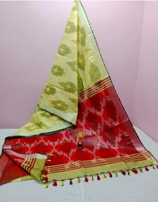 Manikant Handloom Printed Ikkat Cotton Blend Saree(Multicolor)