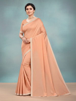 Minu fashions Solid/Plain Daily Wear Pure Cotton Saree(Cream)