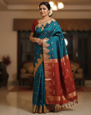 AJMERA FAISHON Woven, Self Design, Temple Border Sambalpuri Pure Silk Saree(Multicolor)