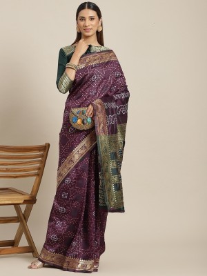 Tasrika Woven, Printed Banarasi Jacquard, Cotton Silk Saree(Purple)