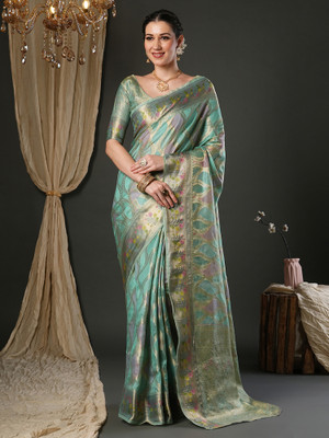 Tasrika Woven Banarasi Organza Saree(Light Blue)