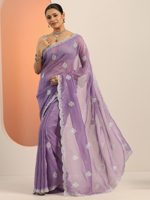 LIBAS Embellished Daily Wear Silk Blend Saree(Purple)