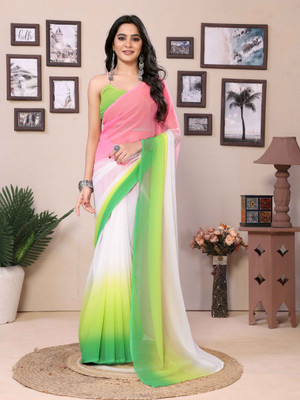 RHEY Color Block Bollywood Georgette Saree(Green)