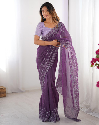 Tasrika Embroidered, Embellished Bollywood Chiffon, Georgette Saree(Purple)
