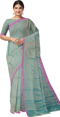 HARE KRISHNA ENTERPRISE Solid/Plain Handloom Cotton Silk Saree(Grey)
