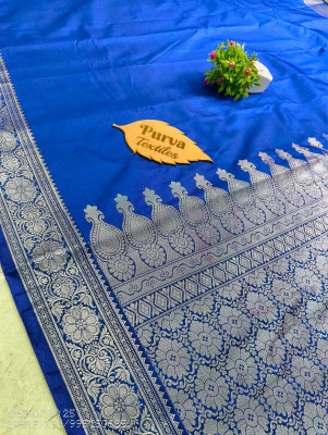 Ahamadcreation Woven Banarasi Handloom Satin Saree(Blue)