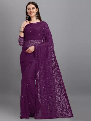 Suali Self Design Bollywood Net Saree(Purple)