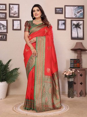 Tasrika Woven Banarasi Pure Silk Saree(Red)