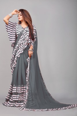 SM TRENDZ Striped Bollywood Georgette Saree(Grey)