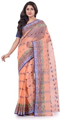 Desh Bidesh Printed Tant Handloom Pure Cotton Saree(Orange)