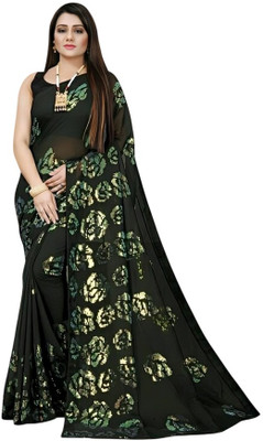 KV Fashion Embroidered Bollywood Georgette Saree(Black)