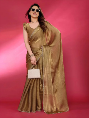 Labheshwari Solid/Plain Bollywood Chiffon Saree(Gold)
