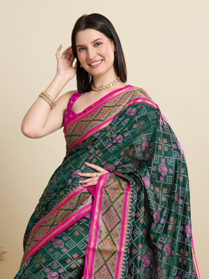 SUDIPTA Woven, Self Design, Embellished Patola Pure Silk Saree(Green)