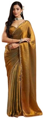 Dream basket Solid/Plain, Self Design Bollywood Jimmy choo Saree(Gold)