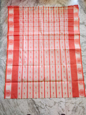 J KunduHouse Woven Jamdani Pure Cotton Saree(Cream)