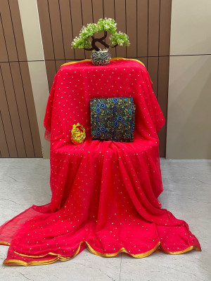 HouseOfCommon Embellished Bollywood Polyester Saree(Red)