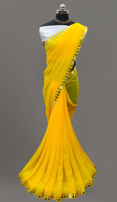 Vivan Fab Embellished Bollywood Georgette, Silk Blend Saree(Yellow)