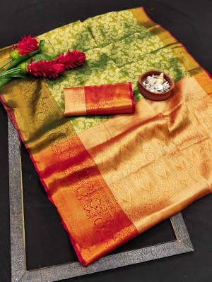 MAANVIT Woven Kanjivaram Art Silk, Pure Silk Saree(Green)