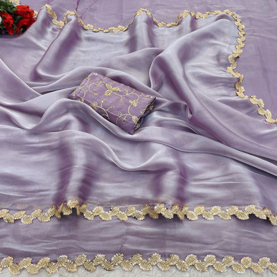 NETRA BOUTIQUE Solid/Plain Bollywood Jimmy choo, Satin Saree(Purple)