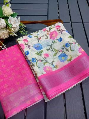 AARAANA Woven, Self Design, Geometric Print Kanjivaram Linen Saree(Multicolor)