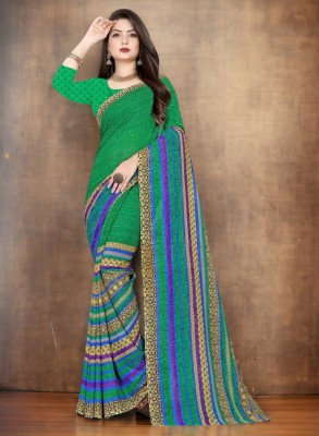 NIRMOHIFASHION Printed Bollywood Georgette Saree(Green)