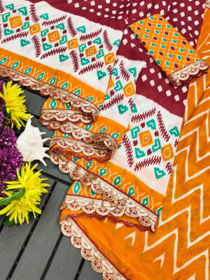 Divastri Printed Daily Wear Cotton Blend Saree(Multicolor)