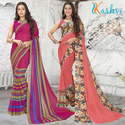 kashvi sarees Printed Daily Wear Georgette Saree(Pack of 2, Pink, Multicolor)