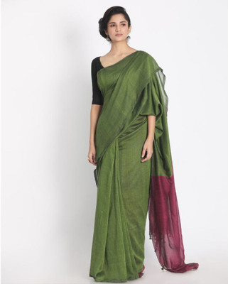 angoshobha Woven Handloom Pure Cotton Saree(Green)