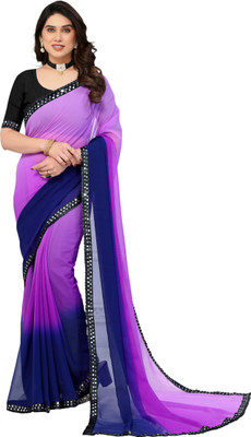 NESHVI ENTERPRISE Color Block Bollywood Georgette Saree(Purple)