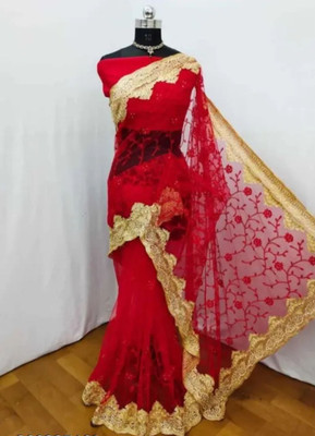 NIYANTAKSH Embroidered Bollywood Net Saree(Red)