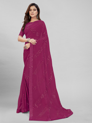 Mamatva Self Design, Embroidered, Embellished Bollywood Georgette Saree(Pink)