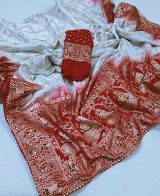 Samridh Sarees Woven Banarasi Cotton Silk Saree(White)